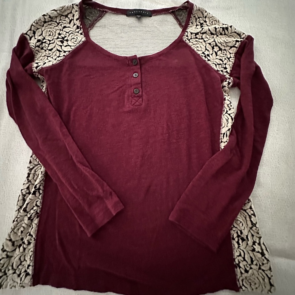 Sanctuary Burgundy and Cream Floral Long Sleeve Top